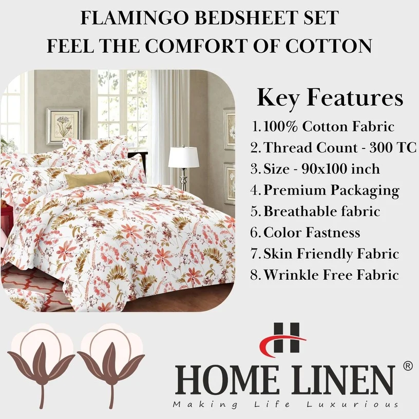 FLAMINGO 90x100 inch 100% COTTON BEDSHEET SET -FB7