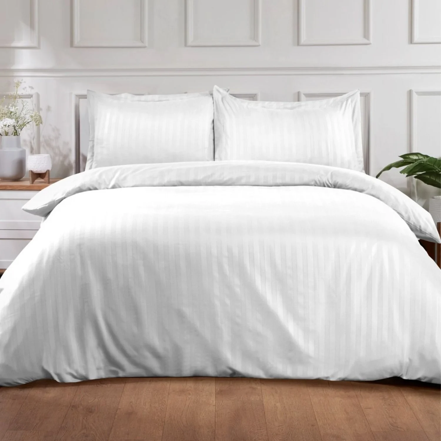 Duvet Cover 100% Cotton 300 TC White Stripe